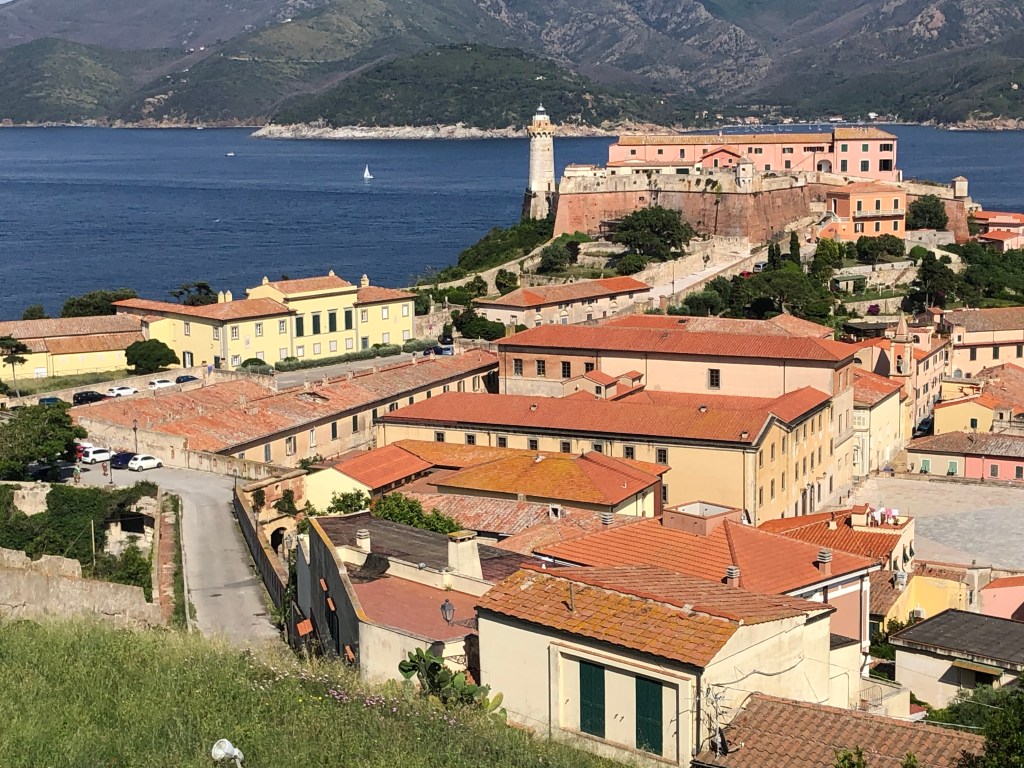 Portoferraio on Elba with rooftops, Napolean's house and fortress